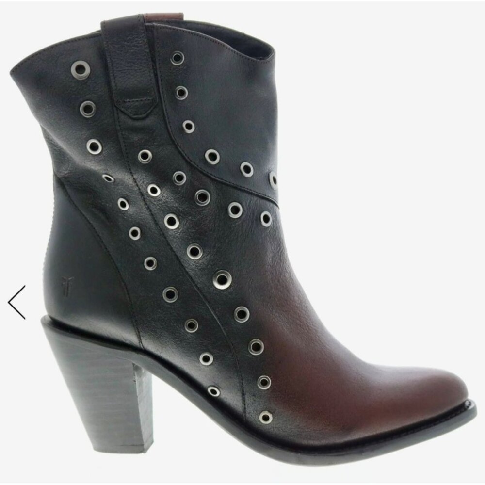 Frye Mustang Grommet Short Ankle Boots 7.5 Burgundy Ombre Leather Western Boots